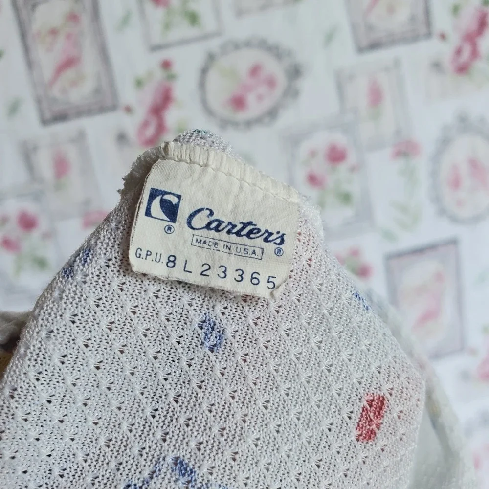 Vintage Carter's Baby 4T Pajama Set Made in USA White Blue Hippo Print Romper